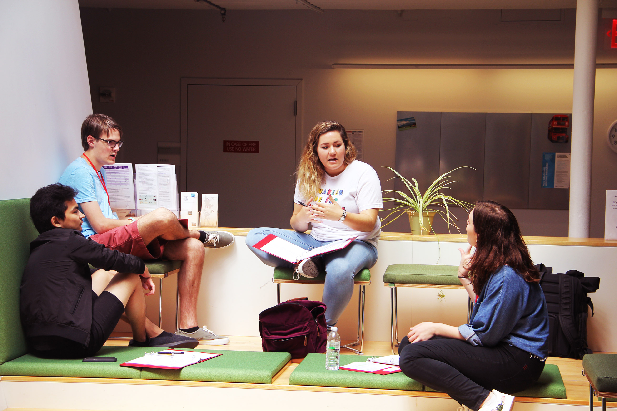 College students casually meeting in study area