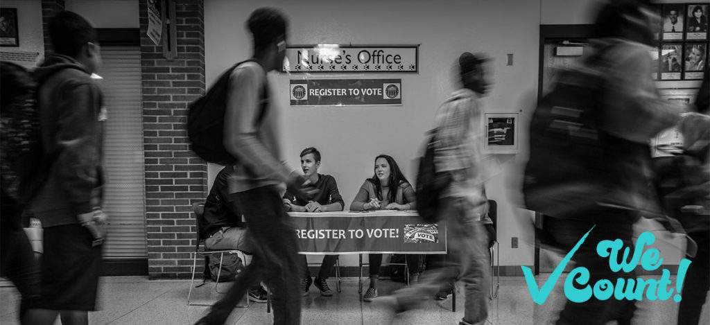 Registering voters in a crowded school